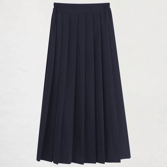 ITSAME Girls Pleated Skirt, Elastic Waist School Uniform Fashion Long Skirts Navy 14-15T