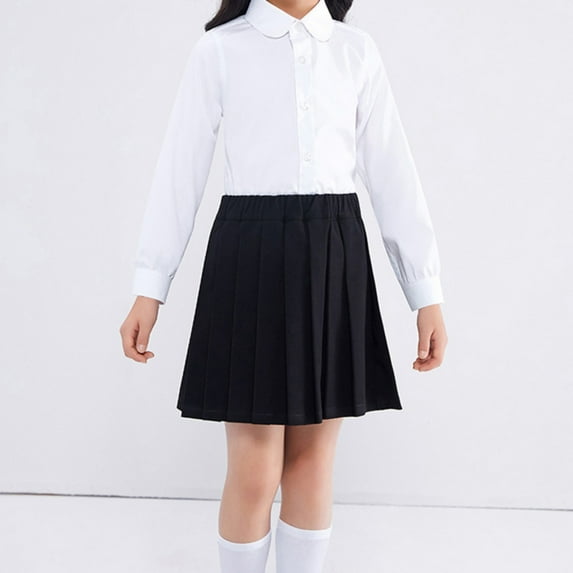 ITSAME Girls Pleated Skirt, School Uniform Summer Elastic Waist Half Body Skirt for Children Black 7-8T