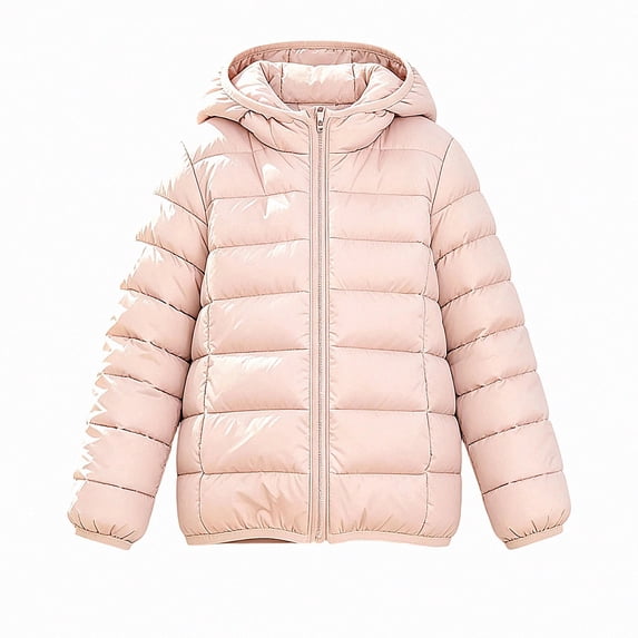 ITSAME Girls Quilted Puffer Jacket (0-15) Full Zip Hooded Long Sleeve Lightweight Winter Warm Coat with Pockets Size 5T