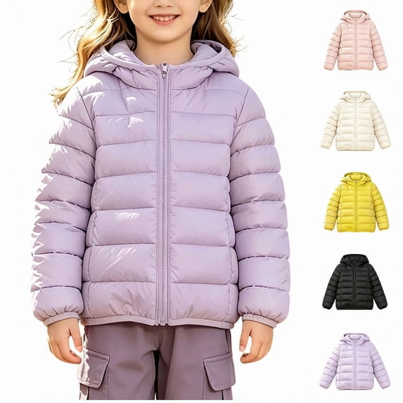 ITSAME Girls Quilted Puffer Jacket (0-15) Full Zip Hooded Long Sleeve Lightweight Winter Warm Coat with Pockets Size 9