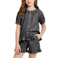 thumbnail image 1 of ITSAME Girls Ruffle Button Up Top and Shorts Set Plaid Print Summer Casual Outfits Black Size 7-8, 1 of 8