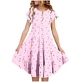 thumbnail image 1 of ITSAME Girls Ruffle Dresses, Heart Print Round Neck with Pocket Summer Fashion Casual Loose Dress Pink 12-13T, 1 of 5