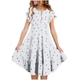 thumbnail image 1 of ITSAME Girls Ruffle Dresses, with Pocket Heart Print Round Neck Summer Fashion Casual Loose Dress Gray 12-13T, 1 of 5