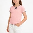 thumbnail image 1 of ITSAME Girls Ruffle T-Shirts Ribbed Knit Cute Bow Short Sleeve Tops Summer Fashion Casual Tees Pink Size 7-8, 1 of 7