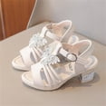 thumbnail image 1 of ITSAME Girls Sandals, Adjustable Strap Open Toe Low Block Heel Kids Fashion Party Princess Shoes Beige 3M(Big Kids), 1 of 9