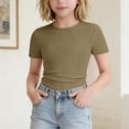 thumbnail image 1 of ITSAME Girls Short Sleeve Shirts Ribbed Knit Slim Fit Crewneck Tees Summer Basic Casual Tops Brown Size 9-10, 1 of 7