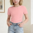 thumbnail image 1 of ITSAME Girls Short Sleeve Shirts Ribbed Knit Slim Fit Crewneck Tees Summer Basic Casual Tops Pink Size 5-6, 1 of 7