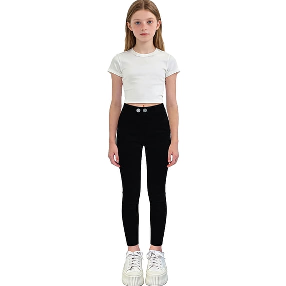 ITSAME Girls Skinny Jeans, with Pocket Slim Fit Elastic Waist Fashion Casual Stretchy Denim Pants Black 9-10T