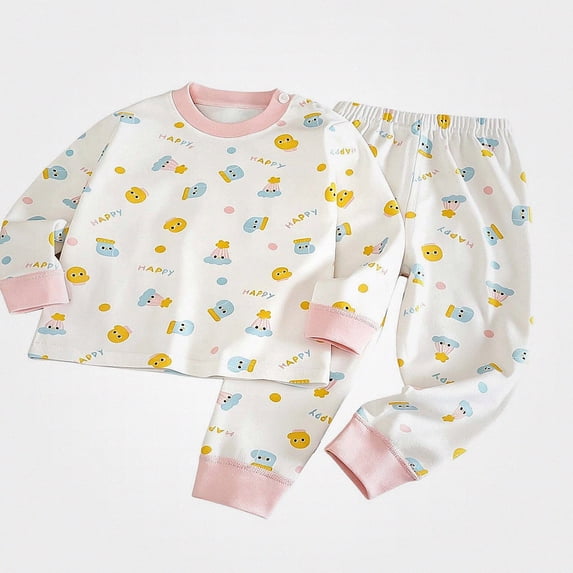 ITSAME Girls Sleepwear Set 2-Piece Cartoon Print Cotton Crewneck Long Sleeve Pullover and Pants Outfit Size 2T