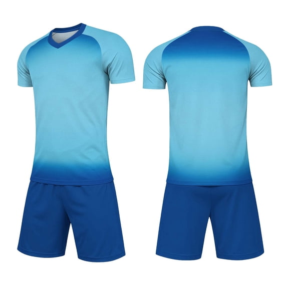 ITSAME Girls Soccer Uniform Outfits 2-Piece V-Neck Short Sleeve Top and Shorts Kids Football Training Set Blue Size 13