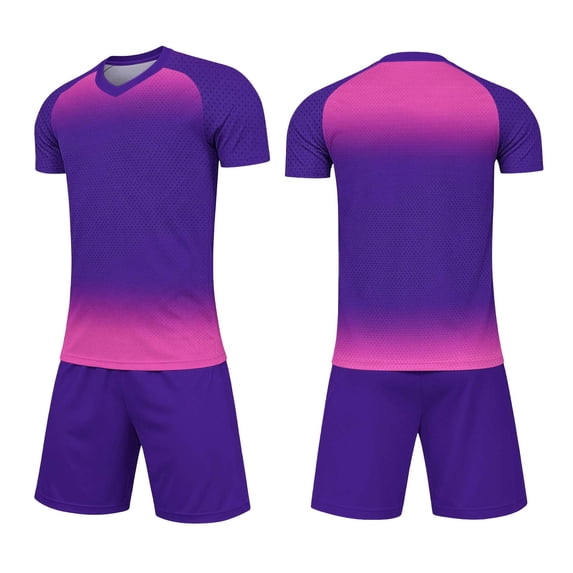 ITSAME Girls Soccer Uniform Outfits 2-Piece V-Neck Short Sleeve Top and Shorts Kids Football Training Set Purple Size 13