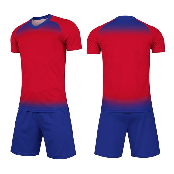 ITSAME Girls Soccer Uniform Outfits 2-Piece V-Neck Short Sleeve Top and Shorts Kids Football Training Set Red Size 8