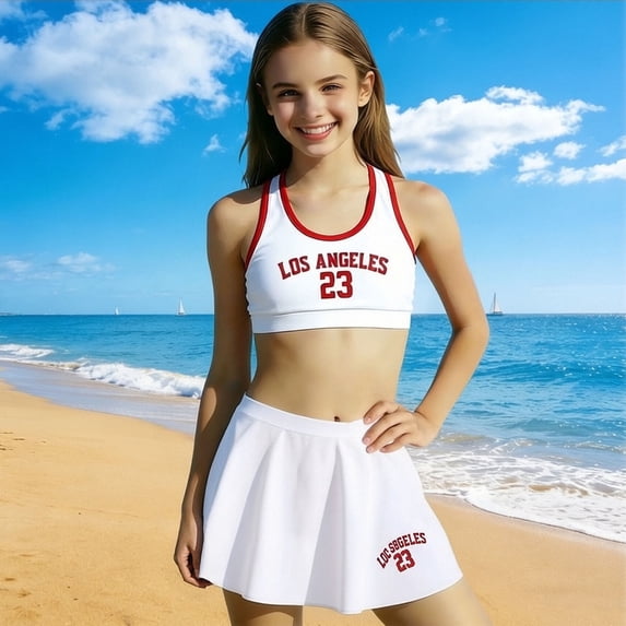 ITSAME Girls Split Swimwear Set, Tankini Top and Bottom with Ruffled Skirts Quick-Dry Summer Fashion Swimsuit 3-Piece White 9-10T