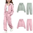 thumbnail image 1 of ITSAME Girls Spring Fall Outfits 2-Piece Long Sleeve Hooded Zipper Cargo Jacket & Pants Kids Athletic Casual Set Green Size 12, 1 of 8