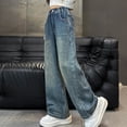 thumbnail image 1 of ITSAME Girls Straight Jeans, Elastic Waist Wide Leg with Pocket Casual Stylish Denim Pants Blue 14-15T, 1 of 9