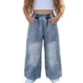 thumbnail image 1 of ITSAME Girls Straight Leg Jeans, Heart Embroidery with Pockets Elastic Waist Casual Fashion Denim Pants Blue Size 8, 1 of 9