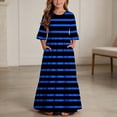 thumbnail image 1 of ITSAME Girls Striped Maxi Dress Ruffle Short Sleeve Round Neck Loose Fit Summer Comfy Casual A-Line Dress Blue Size 8, 1 of 7