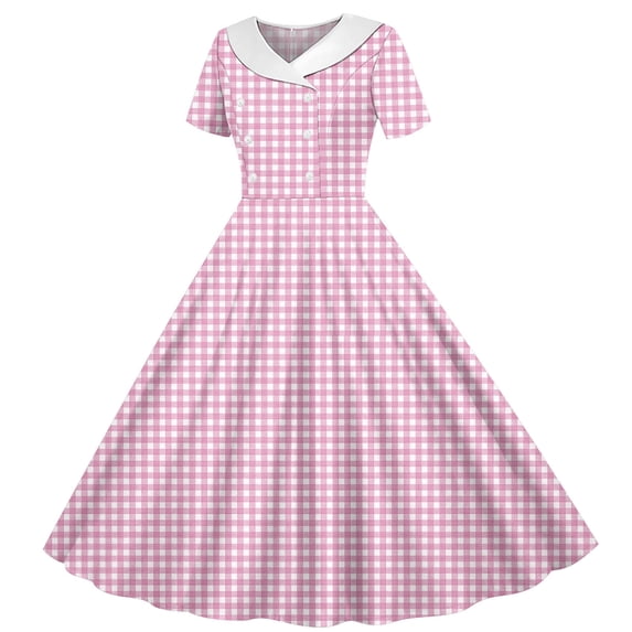 ITSAME Girls Summer Dresses Lapel Button Up Plaid Print Short Sleeve Kids Casual Tunic A-Line Dress Pink Size 9-10