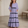 thumbnail image 1 of ITSAME Girls Summer Dresses Ruffle Short Sleeve Striped Print Round Neck Flowy Casual A-Line Dress Purple Size 6, 1 of 7