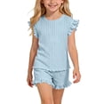 thumbnail image 1 of ITSAME Girls Summer Outfit 2-Piece Ruffle T-Shirt and Shorts Summer Casual Clothes Set Light Blue Size 2-3, 1 of 9