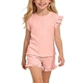 thumbnail image 1 of ITSAME Girls Summer Outfit 2-Piece Ruffle T-Shirt and Shorts Summer Casual Clothes Set Pink Size 5-6, 1 of 9