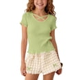 thumbnail image 1 of ITSAME Girls Summer Outfit Set Ribbed Ruffle Top & Shorts 2-Piece Kids Fashion Casual Set Green Size 8, 1 of 9