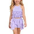thumbnail image 1 of ITSAME Girls Summer Outfit Sets Ruffle Sleeveless Crop Top and Shorts Fashion Clothes 2-Piece Purple Size 7-8, 1 of 9