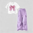 thumbnail image 1 of ITSAME Girls Summer Outfits 2-Piece Bow Print T-Shirt & Cargo Pants Kids Loose Casual Set Purple Size 9, 1 of 6
