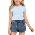thumbnail image 1 of ITSAME Girls Summer Outfits 2-Piece Ruffle Sleeve Ribbed Top and Denim Shorts Casual Clothes Set Light Blue Size 7-8, 1 of 9