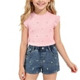 thumbnail image 1 of ITSAME Girls Summer Outfits 2-Piece Ruffle Sleeve Ribbed Top and Denim Shorts Casual Clothes Set Pink Size 4-5, 1 of 9