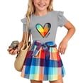 thumbnail image 1 of ITSAME Girls Summer Outfits 2-Piece Ruffled Short Sleeve Top and Plaid Print Skirt Kids Fashion Casual Set Gray Size 2-3Y, 1 of 8