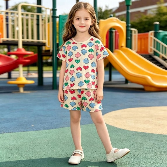 ITSAME Girls Summer Outfits Crewneck Short Sleeve T-Shirt & Shorts 2-Piece Kids Fashion Casual Set Pink Size 7