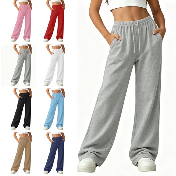 ITSAME Girls Sweatpants Drawstring High Waist Straight Leg Fall Loose Casual Active Pants Gray Size 12