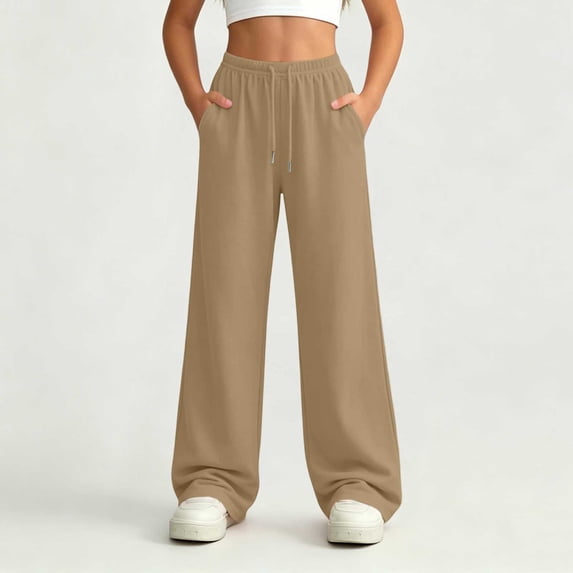 ITSAME Girls Sweatpants Drawstring High Waist Straight Leg Fall Loose Casual Active Pants Khaki Size 7