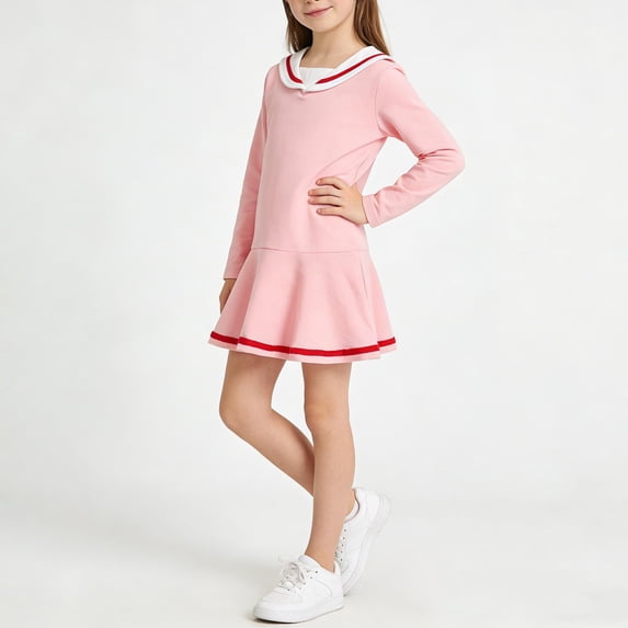 ITSAME Girls Sweatshirt Dress, Ruffle Turndown Collar Long Sleeve Casual Dresses Pink 9-10T