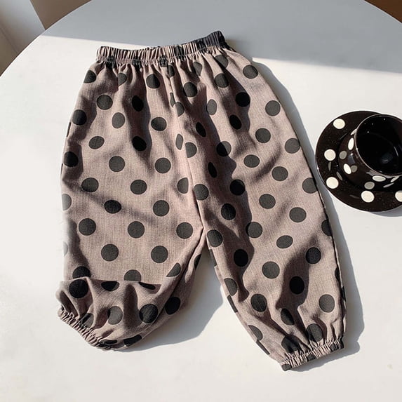 ITSAME Girls Tapered Pants, Elastic Waist Polka Dot Print Loose Fit Summer Casual Lantern Pants Gray Size 1