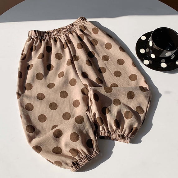 ITSAME Girls Tapered Pants, Loose Fit Polka Dot Print Elastic Waist Summer Casual Lantern Pants Khaki Size 2