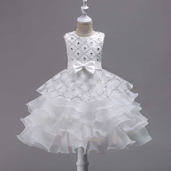 ITSAME Girls Tiered Formal Dress Ruffle Mesh Embroidery Wedding Pageant Birthday Party Gown White Size 12-13