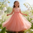 thumbnail image 1 of ITSAME Girls Tutu Dress, Puffy Tulle Round Neck Waist-Cinching Kids Wedding Party Pageant Gown Pink 7-8T, 1 of 7