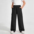 thumbnail image 1 of ITSAME Girls Wide Leg Cargo Pants Elastic Waist Multi-Pocket Loose Fit Kids Full Length Casual Pants Black Size 13-14, 1 of 5