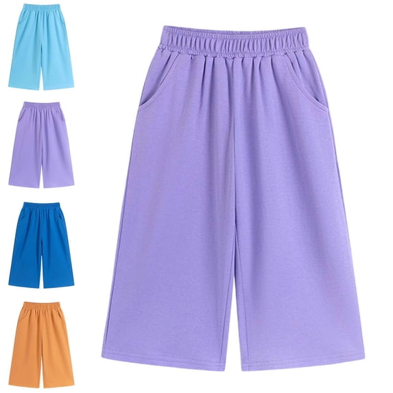 ITSAME Girls Wide Leg Pants Soft Comfy Cotton Elastic Waist Kids Loose Casual Pants with Pockets Orange Size 4T