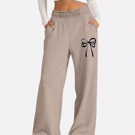 ITSAME Girls Wide Leg Sweatpants Bow Print High Waisted Loose Fit Fall Winter Casual Trousers with Pockets Size 11