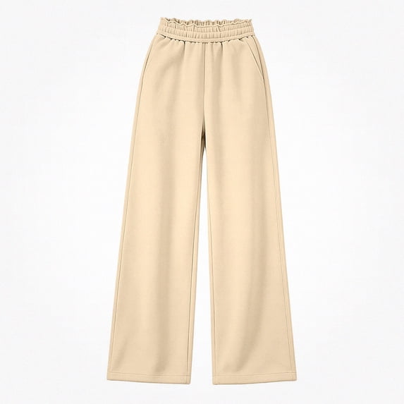 ITSAME Girls Wide Leg Sweatpants Ruffle Elastic Waist Loose Fit with Pockets Fall Winter Warm Casual Pants Size 7