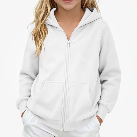 ITSAME Girls Zip Up Hoodie (5-14) Fleece Lined Long Sleeve Fall Winter Kids Casual Sweatshirt with Pockets Size 11