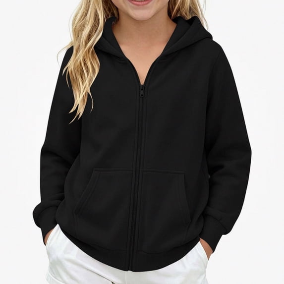 ITSAME Girls Zip Up Hoodie (5-14) Fleece Lined Long Sleeve Fall Winter Kids Casual Sweatshirt with Pockets Size 13