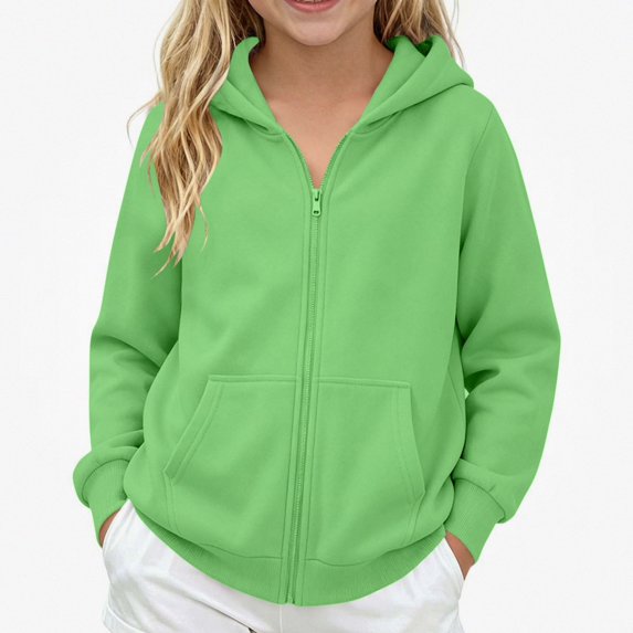 ITSAME Girls Zip Up Hoodie (5-14) Fleece Lined Long Sleeve Fall Winter Kids Casual Sweatshirt with Pockets Size 5T