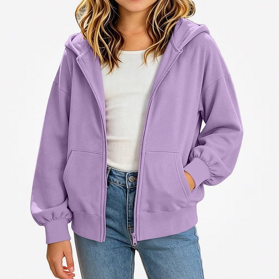 ITSAME Girls Zip Up Hoodie (5-16) Loose Fit Long Sleeve Casual Hooded Sweatshirt with Pockets Size 15