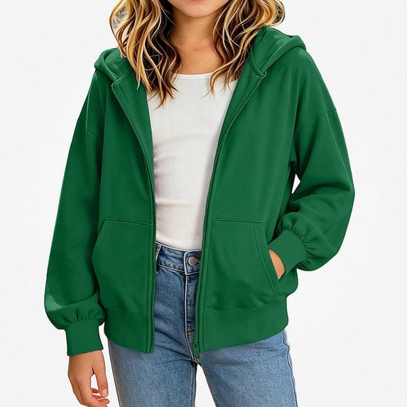 ITSAME Girls Zip Up Hoodie (5-16) Loose Fit Long Sleeve Casual Hooded Sweatshirt with Pockets Size 9