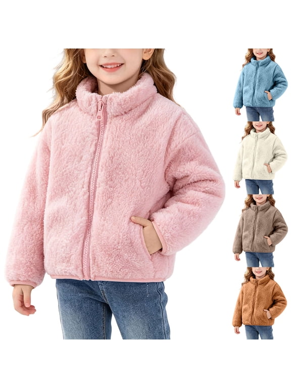 Girls Zipper Coat Long Sleeve Double-sided Velvet Outerwear Fall Winter Warm Casual Jacket Pink Size 6M