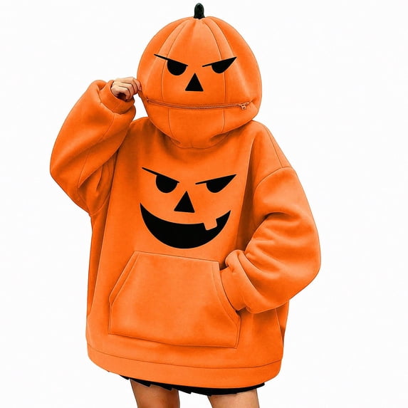 ITSAME Halloween Hoodie for Women Loose Fit Cute Print Long Sleeve Oversized Hooded Sweatshirt with Pocket Size S